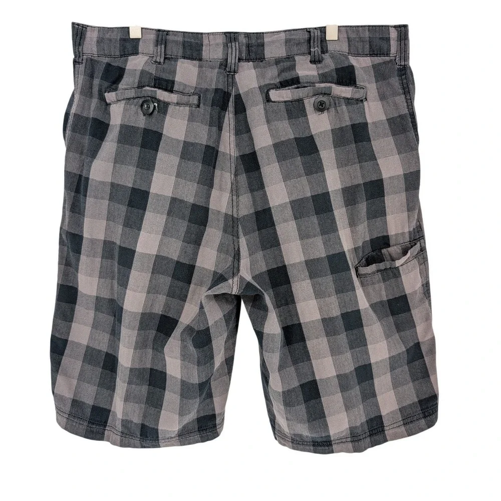 VTG 90s Y2K OP Plaid Bermuda Cargo Shorts Mens 38 Grey Black Plaid Skate Utility